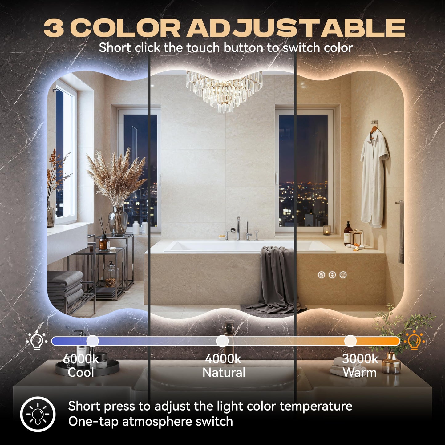 Hasipu Wavy Full Length Mirror with Lights - 55"×30" LED Wavy Floor Mirror, Frameless, Dimmable, Standing or Vertical/Horizontal Wall-Mounted Mirror for Bedroom, Living Room, Cloakroom