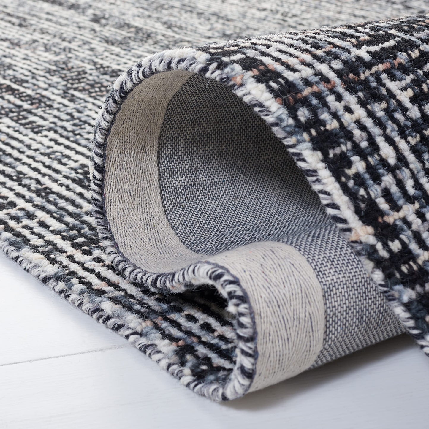SAFAVIEH Abstract Collection Area Rug - 9' x 12', Black & Grey, Handmade Wool, Ideal for High Traffic Areas in Living Room, Bedroom (ABT468L)