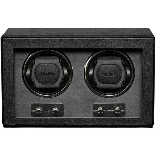 ROTHWELL Double Watch Winder for Automatic Watches with Quiet Motor with Multiple Speeds and Rotation Settings (Black/Grey)