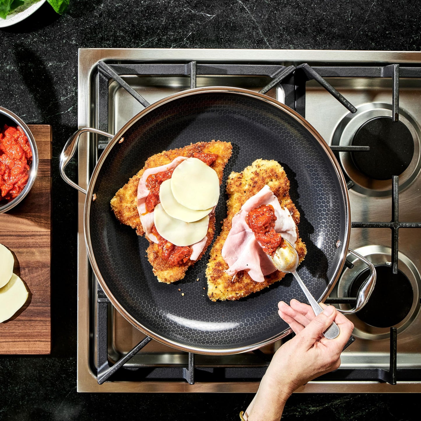 HexClad Hybrid Nonstick 14-Inch Frying Pan with Stainless Steel Lid, Stay-Cool Handles, Dishwasher-Friendly, Oven-Safe Up to 900°F, Induction Ready, Compatible with All Cooktops