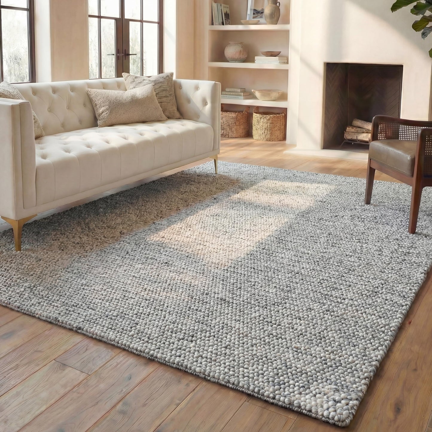SAFAVIEH Area Rug 9x12 - Natura Collection - Large - Light Grey & Ivory, Handmade Wool Blend, Textured Design, Ideal for Living Room, Bedroom, Dining Space (NAT620G)