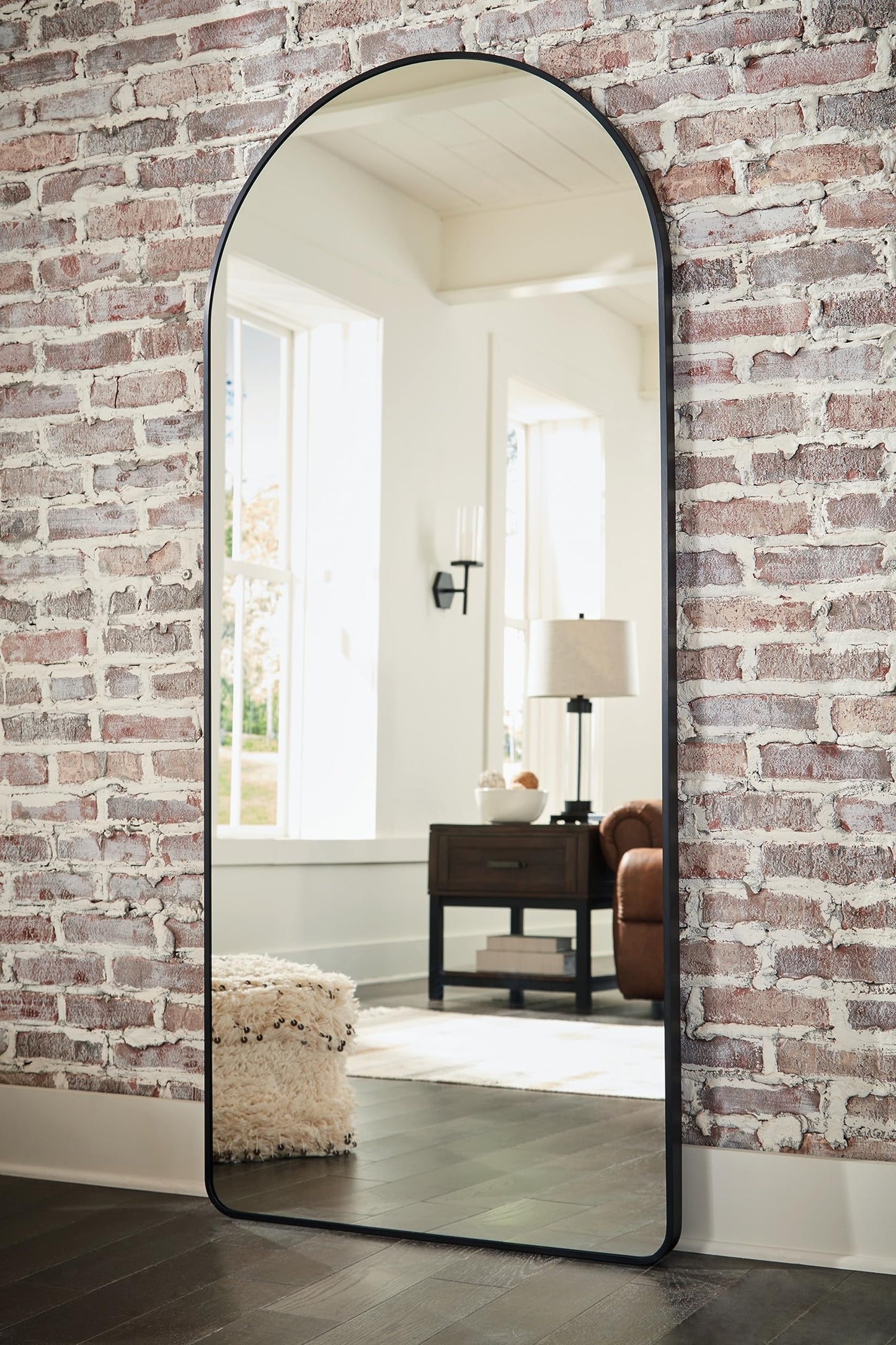 Signature Design by Ashley Sethall Casual Full Length Arched Floor Mirror with Thin Frame, Black