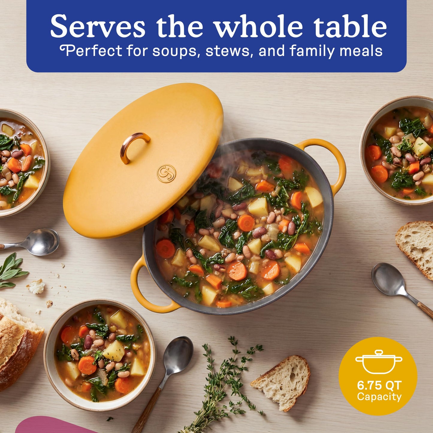 Great Jones Dutchess Cast Iron Dutch Oven Pot With Lid (Mustard) - Large 6.75 Quart Size, Dual Handles - All Stovetop Safe - 500° Dutch Oven For Bread Baking | Dishwasher Friendly