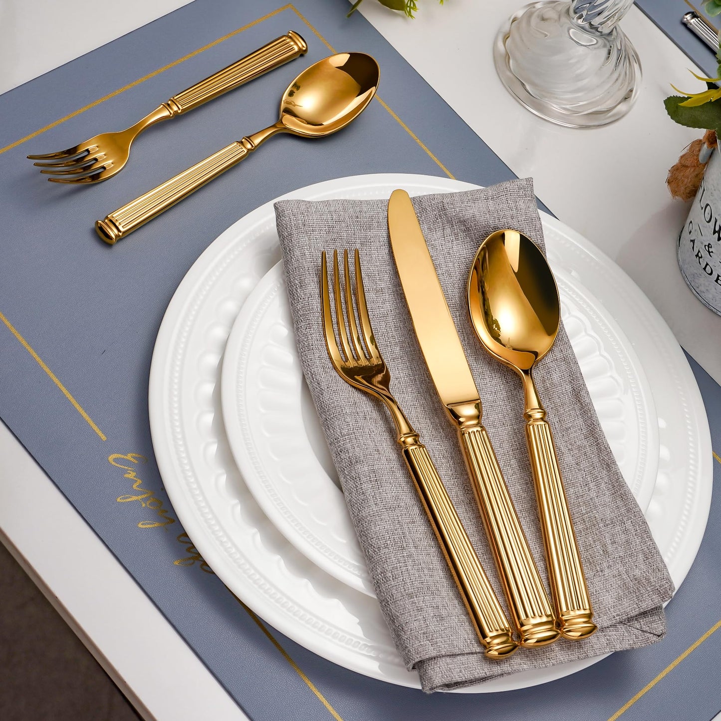 40-Piece Heavy Duty Gold Silverware Set for 8, 18/10 Stainless Steel Flatware, Extra Thick Heavy Flatware Set, Perfect for Weddings Gifts