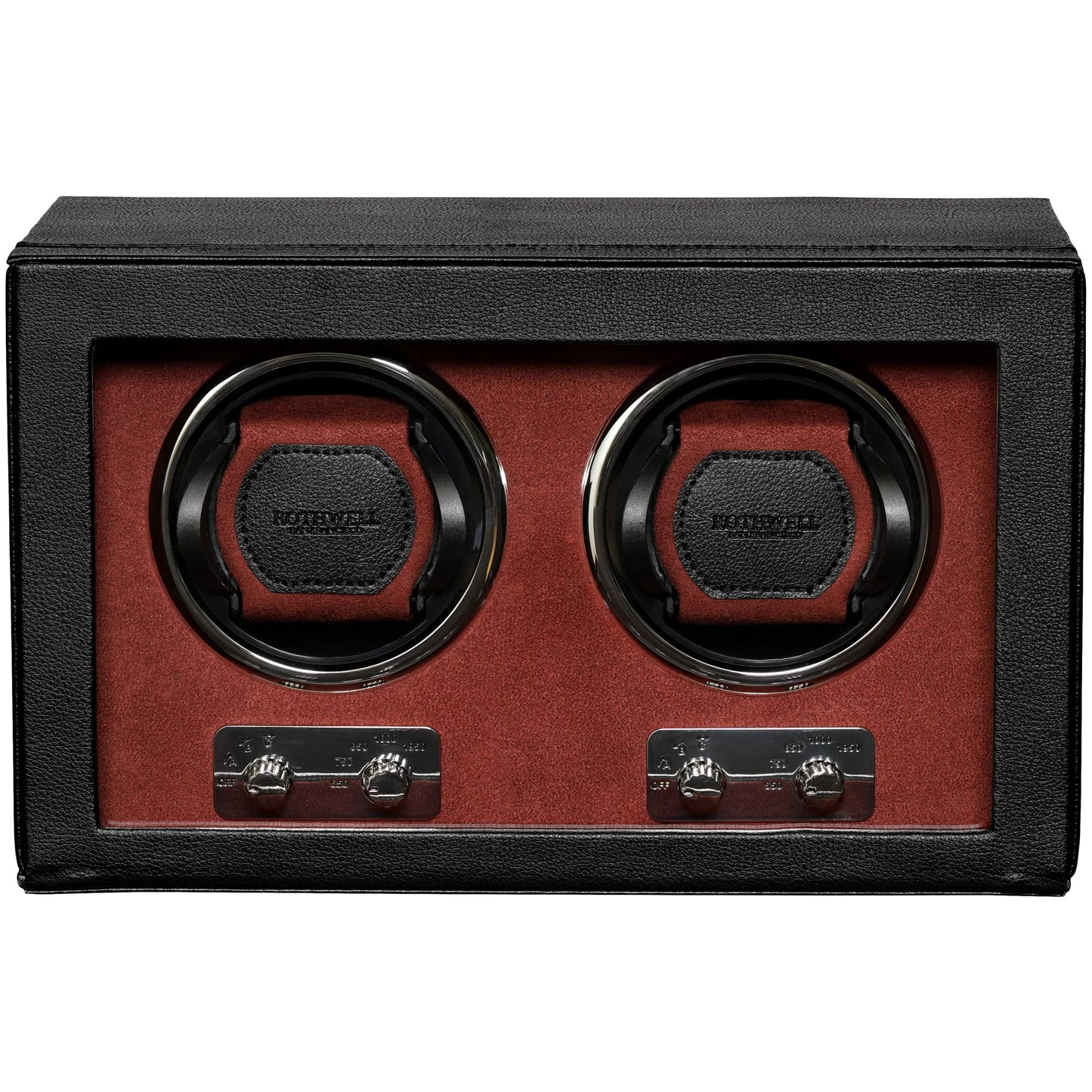 Gift Set 12 Slot Leather Watch Box with Valet Drawer & Matching Double Watch Winder - Luxury Case Display Organizer, Locking Mens Jewelry Watches Holder, Men's Storage Boxes Glass Top Black/Red