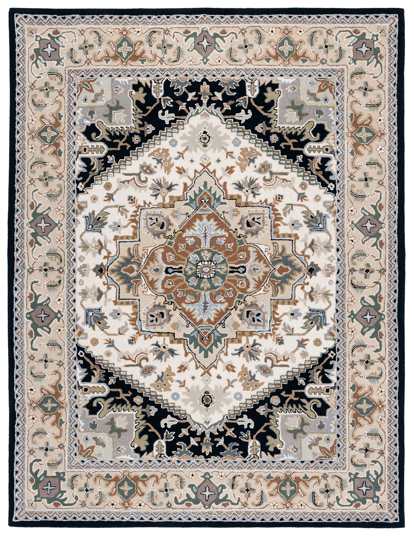 SAFAVIEH Area Rug 10x14 - Heritage Collection - Large - Beige & Navy, Handmade Wool, Traditional Oriental Medallion Design, Ideal for Living Room, Bedroom, Dining Space (HG625D)