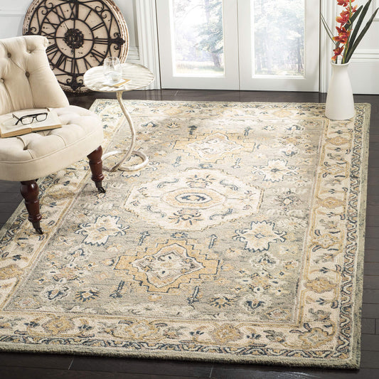 SAFAVIEH Aspen Collection Area Rug - 6' x 9', Moss & Ivory, Handmade Traditional Wool, Ideal for High Traffic Areas in Living Room, Bedroom (APN601W)