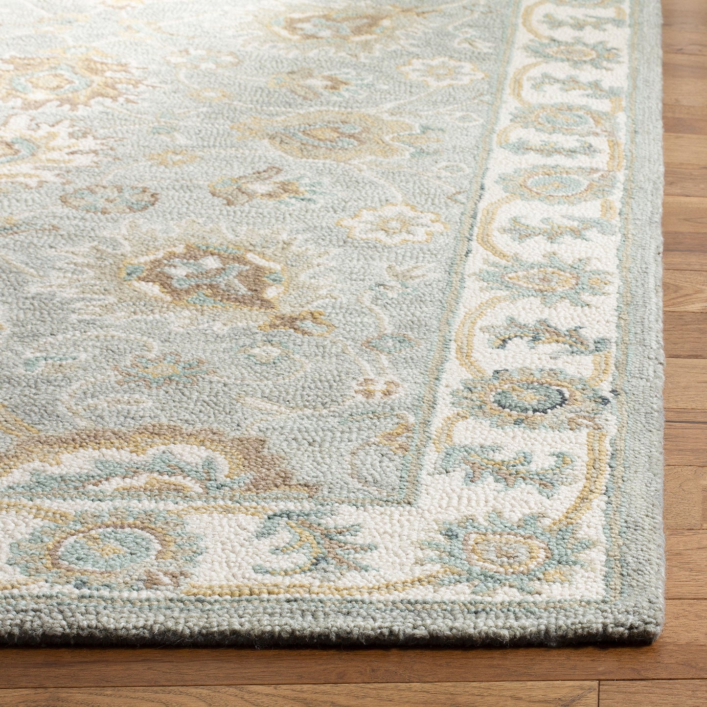 SAFAVIEH Blossom Collection 8' x 10' Aqua / Ivory BLM702M Handmade Premium Wool Area Rug