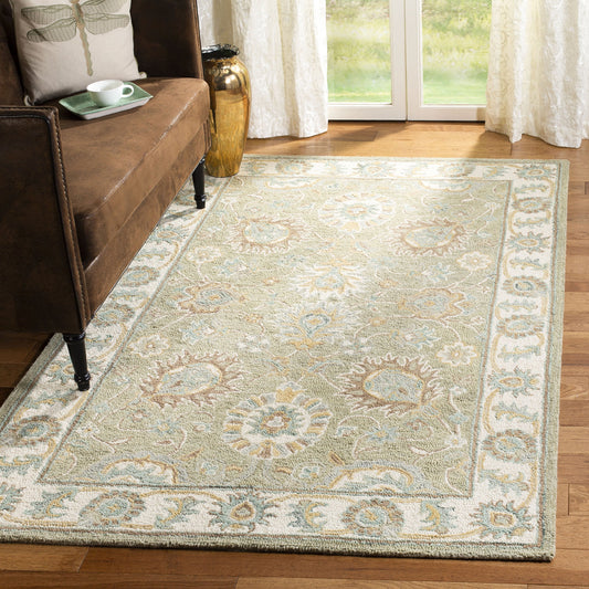 SAFAVIEH Blossom Collection 8' x 10' Sage / Ivory BLM702W Handmade Premium Wool Area Rug