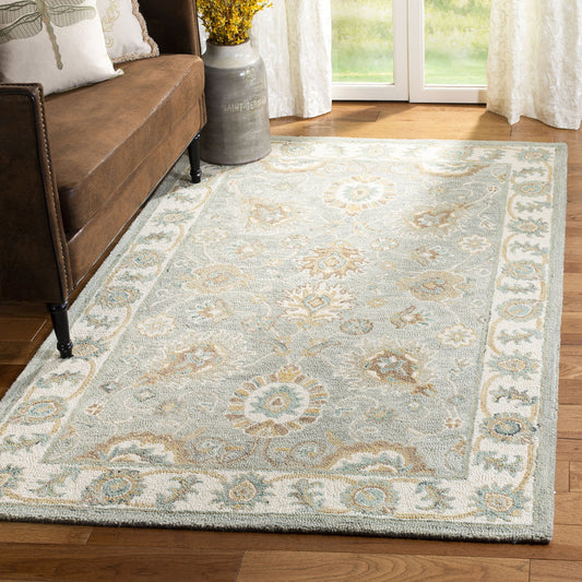 SAFAVIEH Blossom Collection 8' x 10' Aqua / Ivory BLM702M Handmade Premium Wool Area Rug