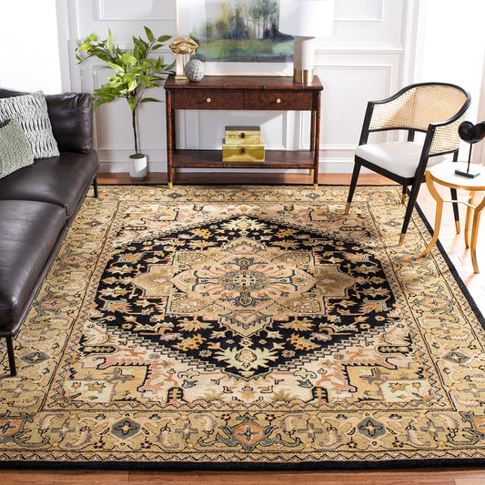 SAFAVIEH Area Rug 10x14 - Heritage Collection - Large - Black & Gold, Handmade Wool, Traditional Oriental Medallion Design, Ideal for Living Room, Bedroom, Dining Space (HG625Z)