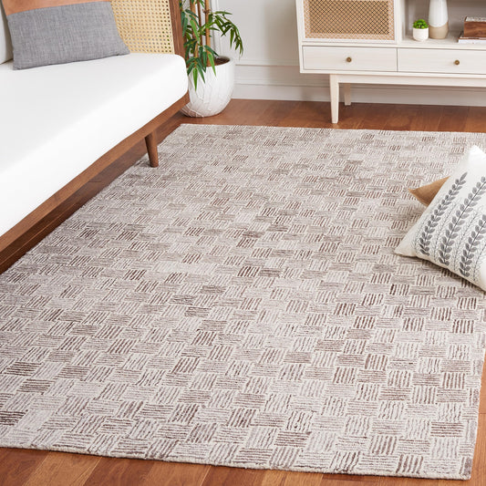 SAFAVIEH Area Rug 8x10 - Micro-Loop Collection - Large - Brown & Ivory, Handmade Wool, Geometric Design, Ideal for Living Room, Bedroom, Office, Dining Space (MLP537T)