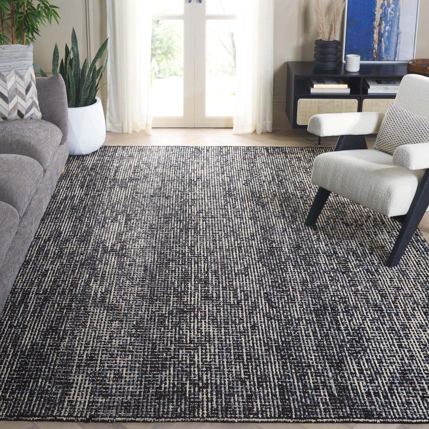 SAFAVIEH Abstract Collection Area Rug - 9' x 12', Black & Grey, Handmade Wool, Ideal for High Traffic Areas in Living Room, Bedroom (ABT468L)