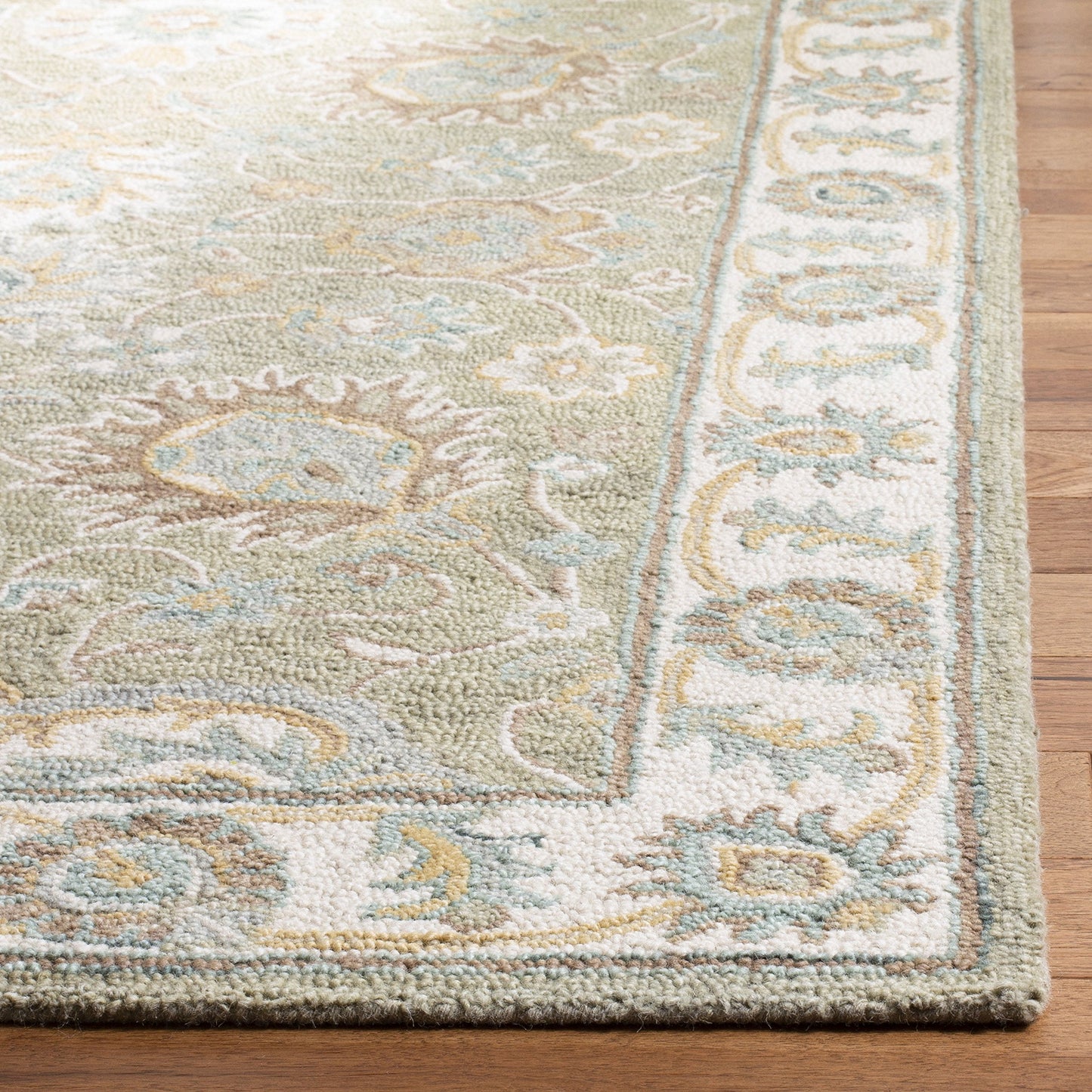 SAFAVIEH Blossom Collection 8' x 10' Sage / Ivory BLM702W Handmade Premium Wool Area Rug