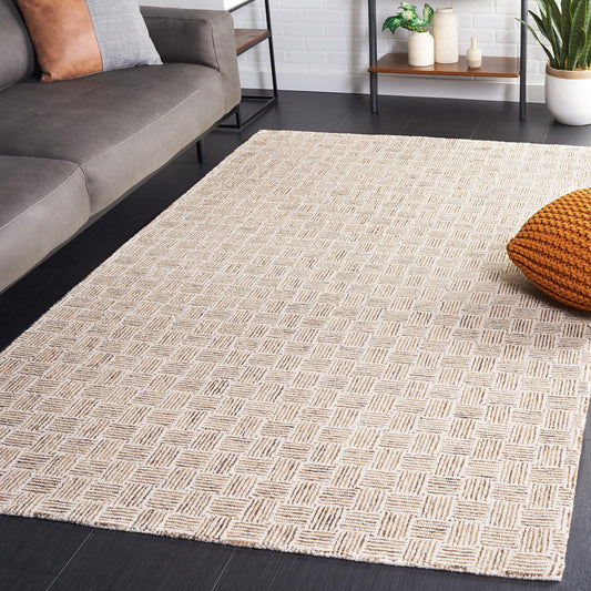 SAFAVIEH Area Rug 8x10 - Micro-Loop Collection - Large - Taupe & Ivory, Handmade Wool, Geometric Design, Ideal for Living Room, Bedroom, Office, Dining Space (MLP537E)