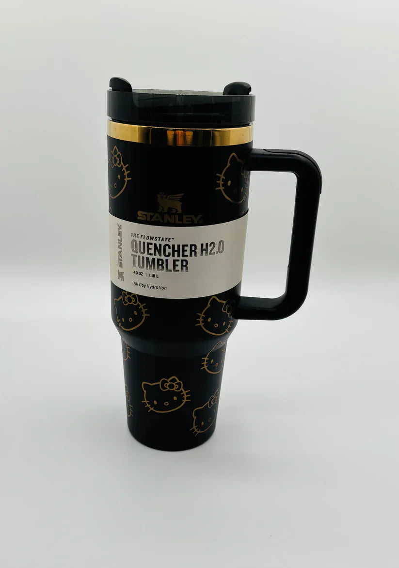 Stanley x Hello Kitty Quencher H2.0 FlowState Tumbler – Black & Gold Limited Edition Insulated Travel Mug with Handle